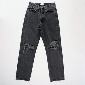 AGOLDE '90s Straight 25 Charcoal Distressed Button Fly Grunge Street Style